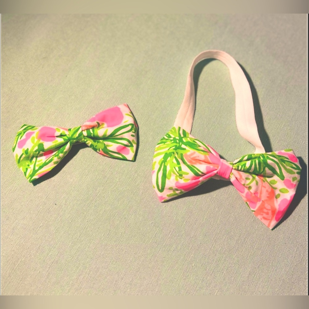 Nibbles Inspired Lilly Pulitzer Hair barrette & Bow tie Accessory Set Headband